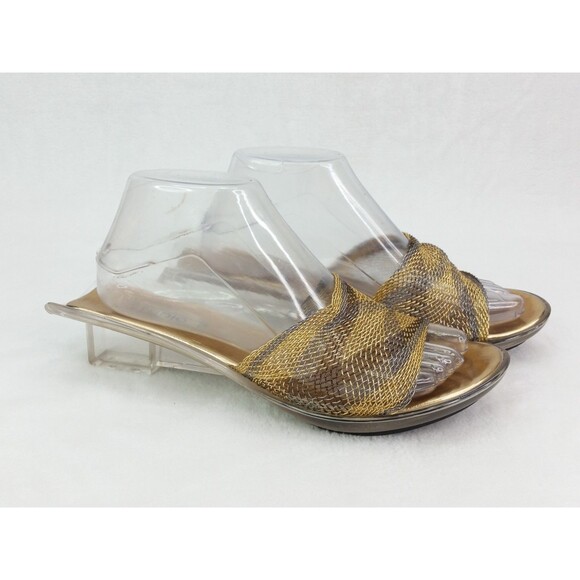 Studio C Clear Chunky Heeled Mules Clear Gold Heels Slip-Ons Size 8.5 Y2K 2000s - Picture 1 of 15